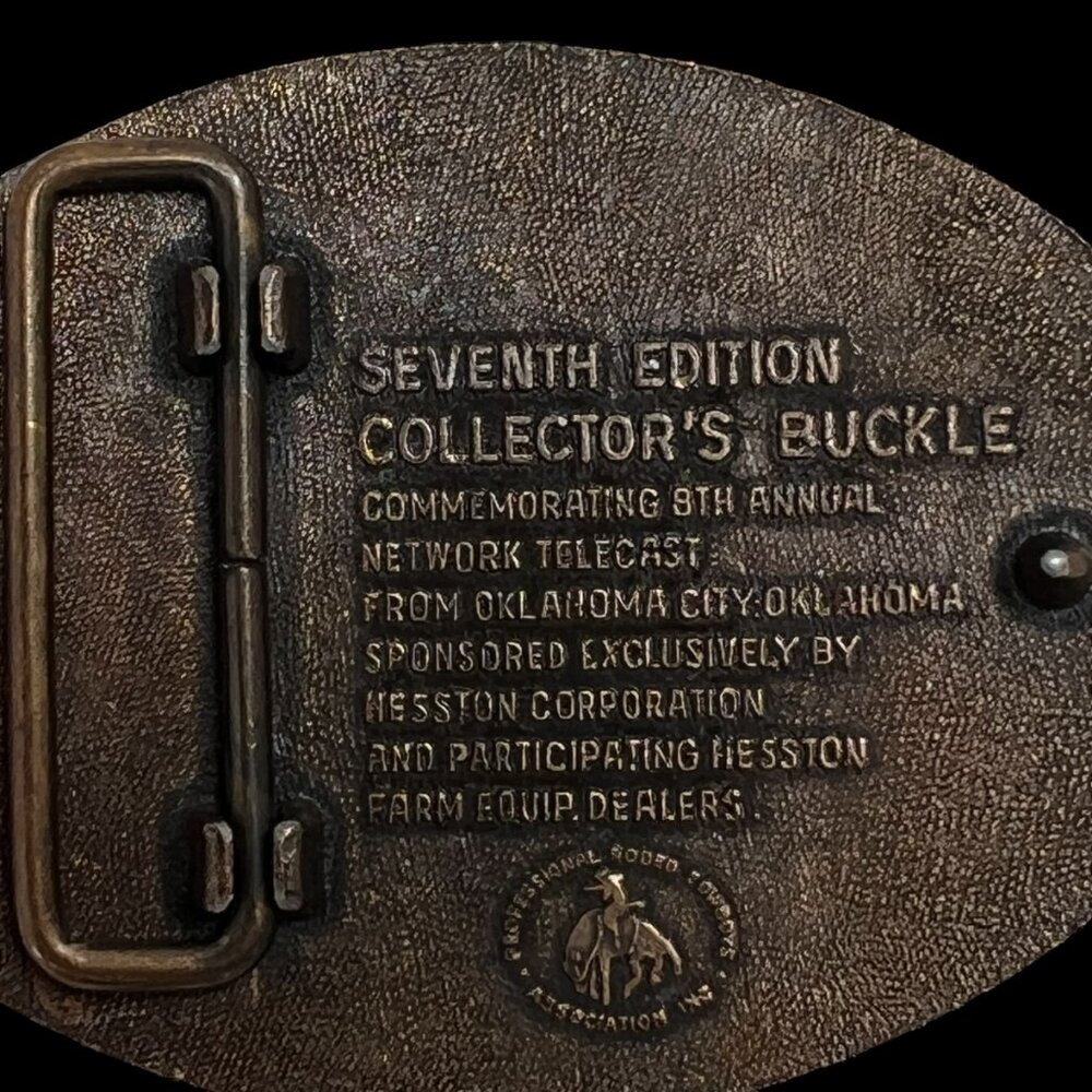 Vintage 1981 Brass Hesston National Finals Rodeo 7th Edition Belt Buckle - Picture 4 of 4